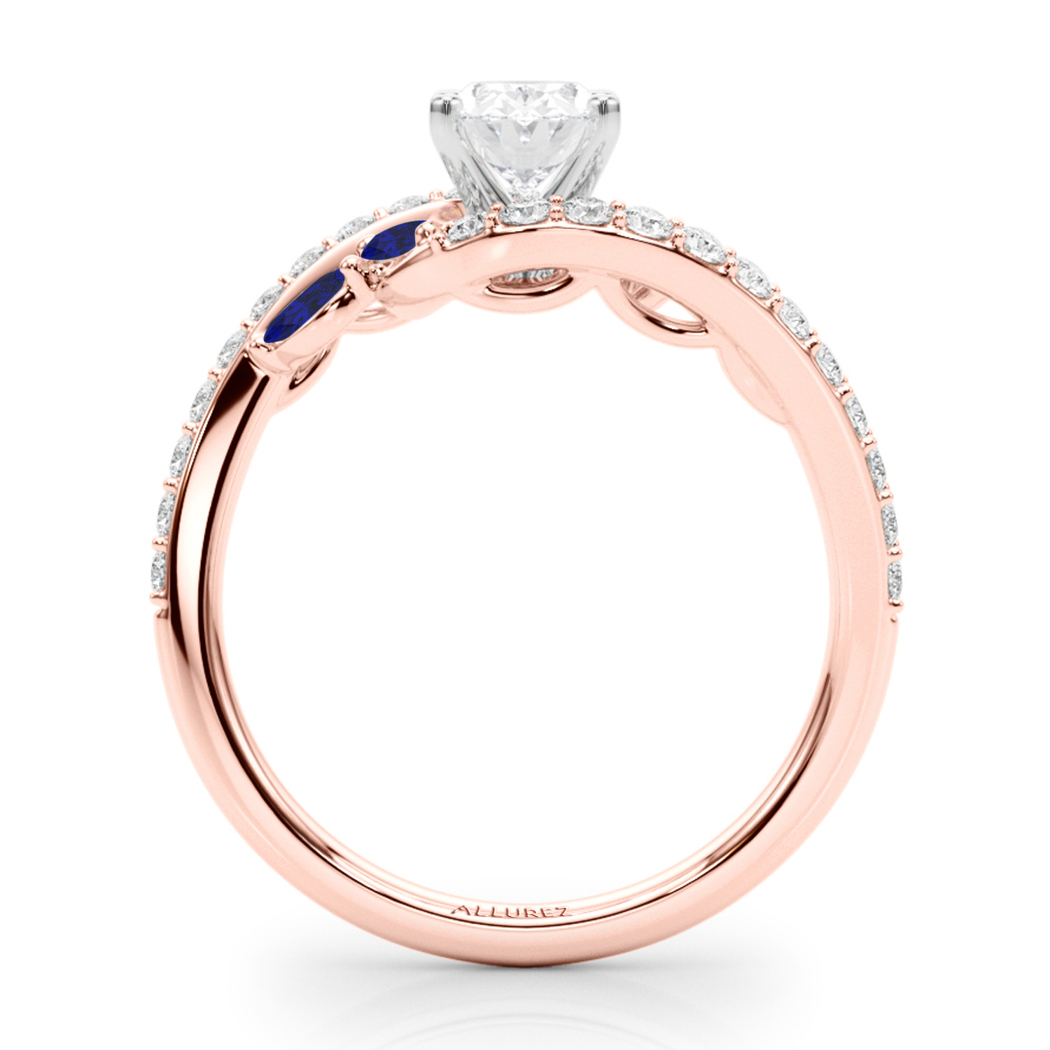 Swirl Design Diamond & Marquise Sapphire Engagement Ring 18K Rose Gold (0.63ct)